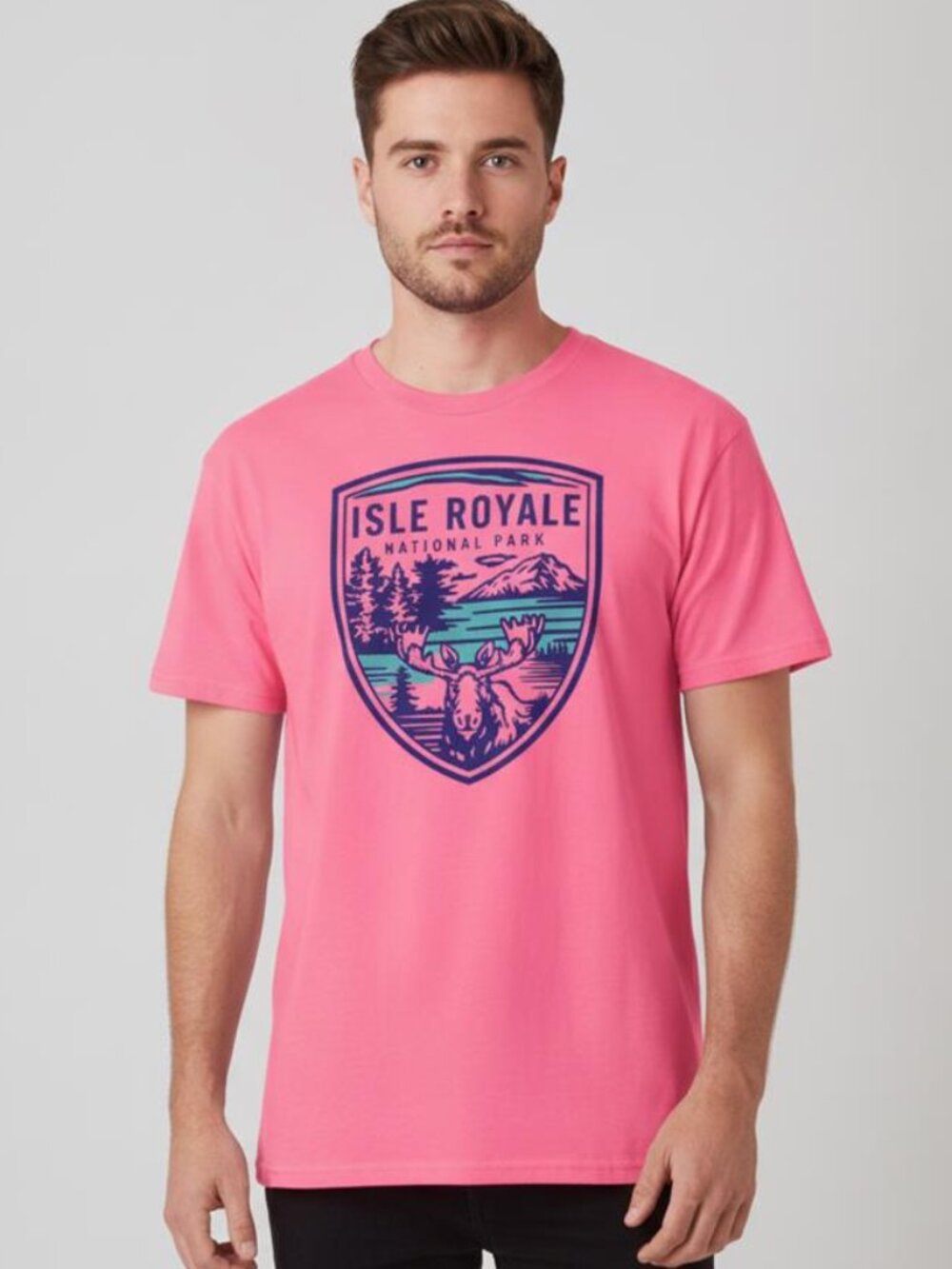 Isle Royale National Park T Shirt Moose Graphic Tee Michigan Pink Lake Superior